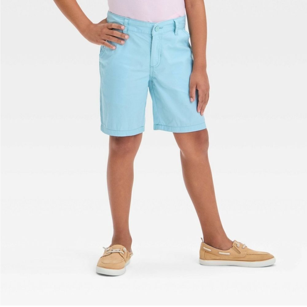 Cat & Jack Shorts Size 12 Light Blue Flat Front Chino Style Cotton Easter